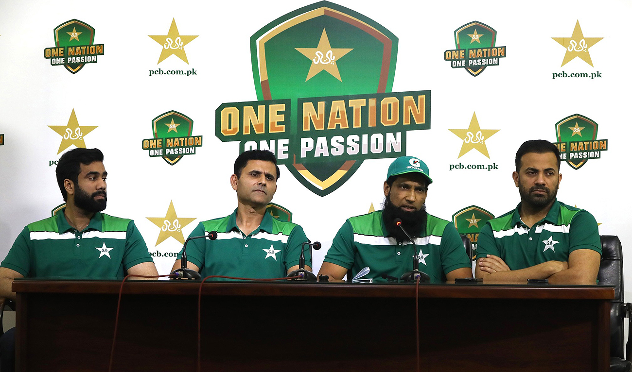 Pakistan Cricket Board’s selection committee official Mohammad Yousuf speaks during a press conference in Lahore on May 2, 2024. (Photo courtesy: PCB)