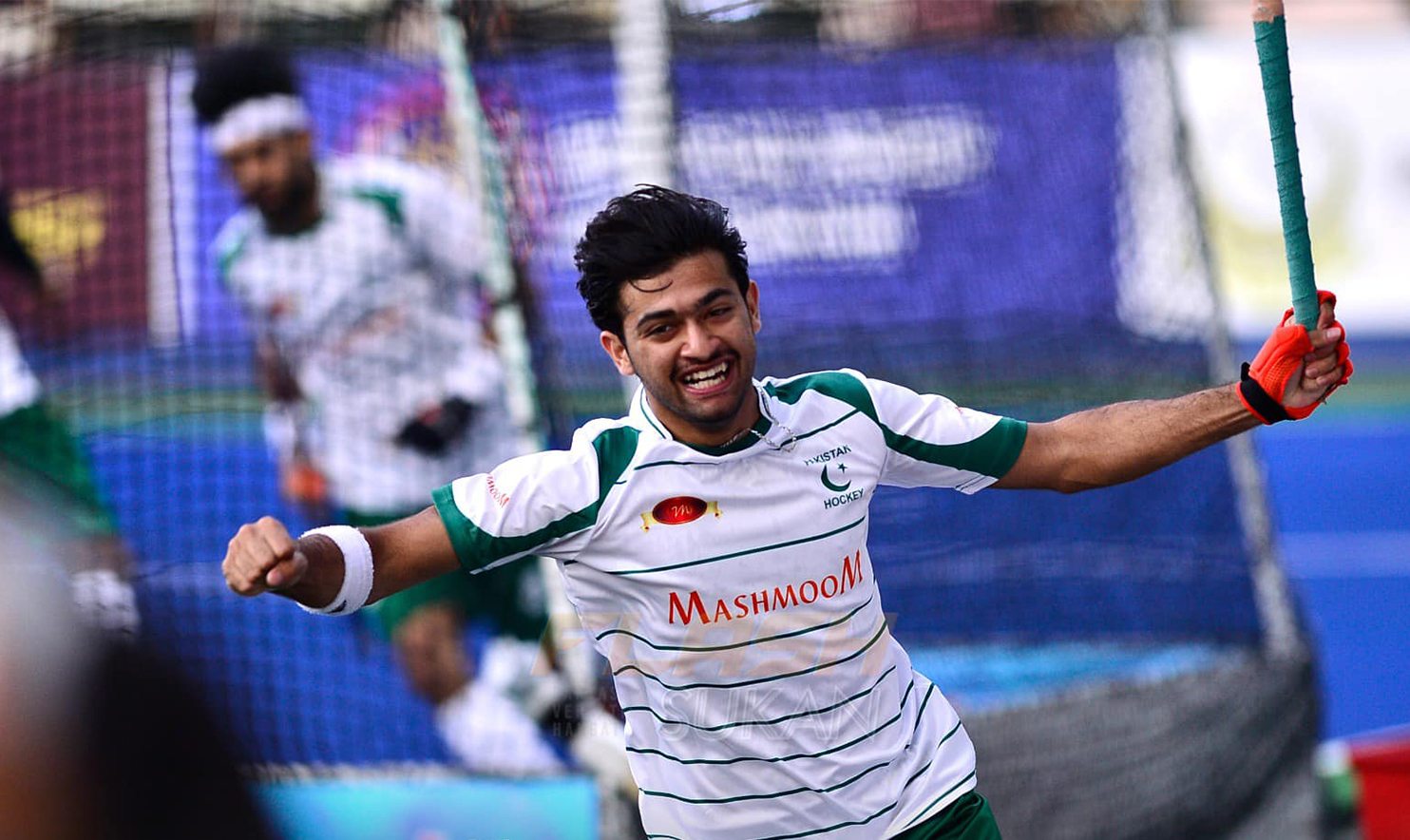 Pakistani hockey team player celebrates after scoring a goal against South Korea in Ipoh, Malaysia on May 5, 2024. (Flash Sukan/Facebook)