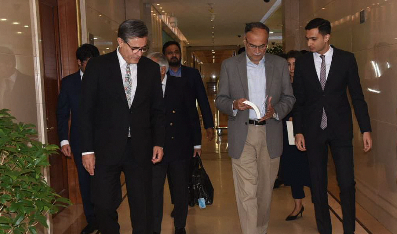 Pakistan’s Planning and Development Ahsan Iqbal (center) arrives at the Pakistan Embassy during his three-day visit to China in Beijing on May 8, 2024. (Photo courtesy: Facebook/PlanComPakistan)