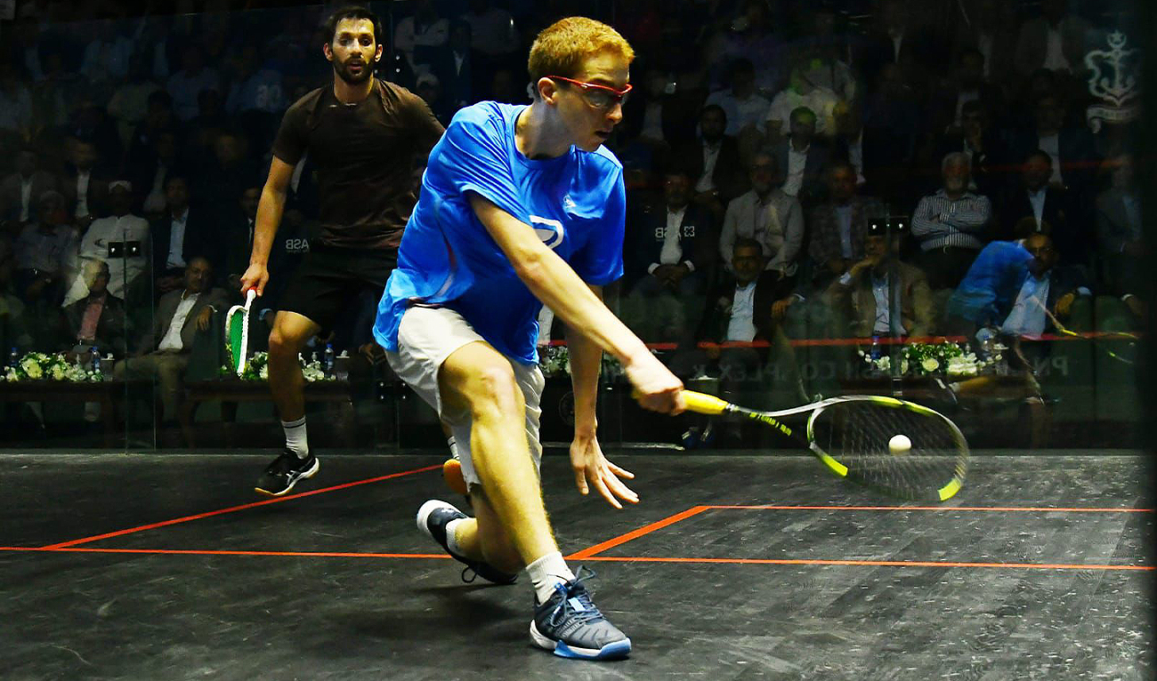 Players from Egypt and Pakistan play during the final match of the 16th Chief of Naval Staff (CNS) International Squash Championship 2024 in Karachi, Pakistan on May 12, 2024. (Pakistan Army)