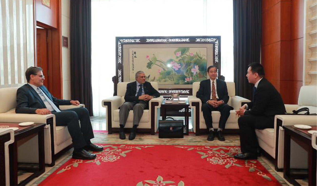 Pakistan’s Deputy Prime Minister and Foreign Minister Mohammad Ishaq Dar (center left) holds a meeting with Chinese Ambassador Wang Fu Kang (center right), in Beijing, China on May 13, 2024. (MOFA/X)
