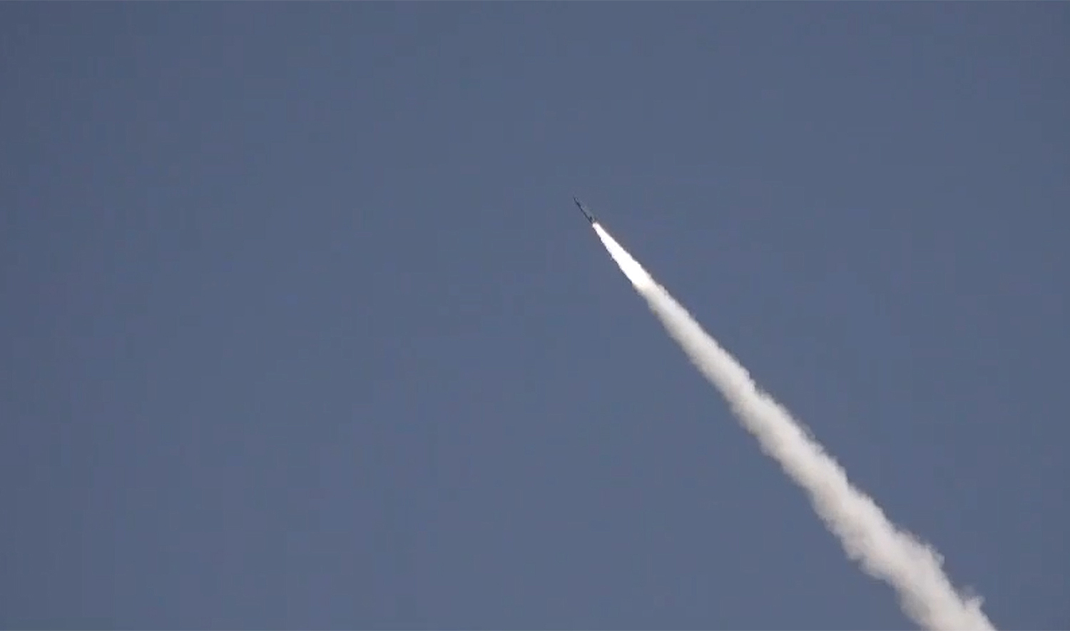 The screengrab taken from a video shared by the Pakistan Army on May 15, 2024, shows the Pakistan military conducting the training launch of the Fatah-II Guided Rocket System capable of engaging “deep targets” with high precision. (Pakistan Army)
