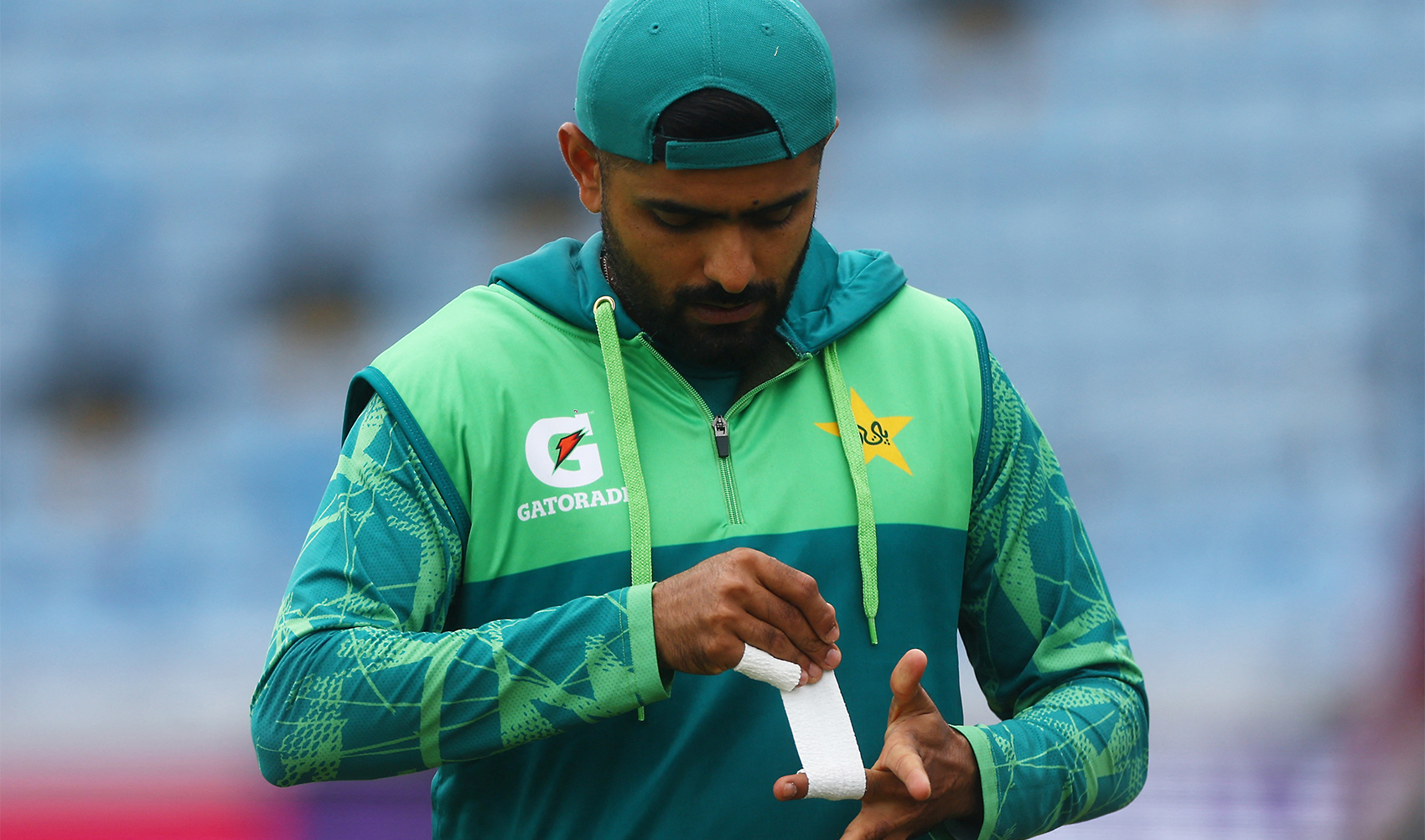 Pakistan's Babar Azam is pictured during the practice session at Headingley Cricket Ground in Leeds, Britain on May 21, 2024. (RUETERS)