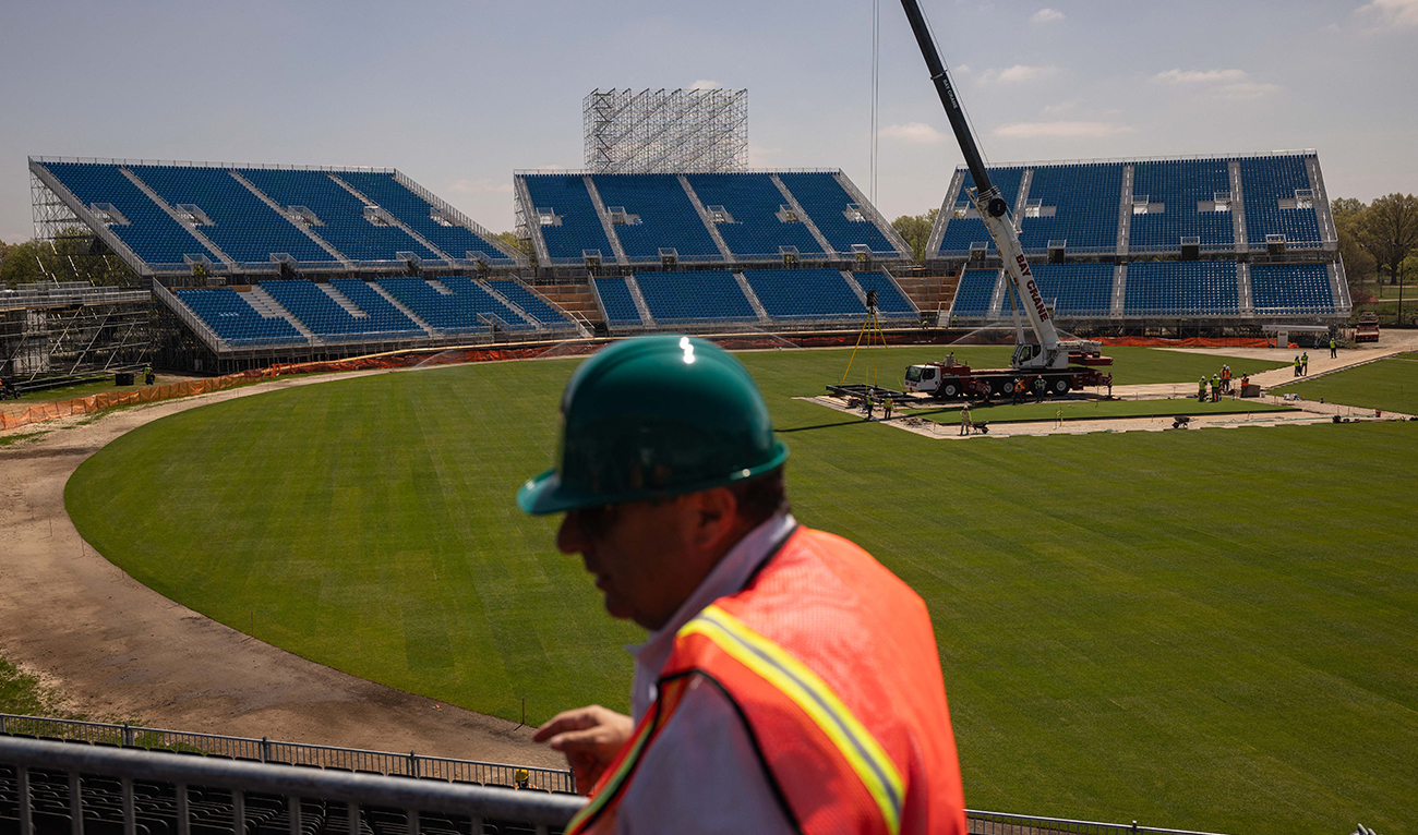 Nassau County Department of Parks, Recreation & Museums Deputy Commissioner Michael D'Ambrosio shows the Nassau county International Cricket Stadium for the upcoming ICC Men's T20 World Cup in Eisenhower Park in East Meadow on May 1, 2024 in New York. (AFP/File)