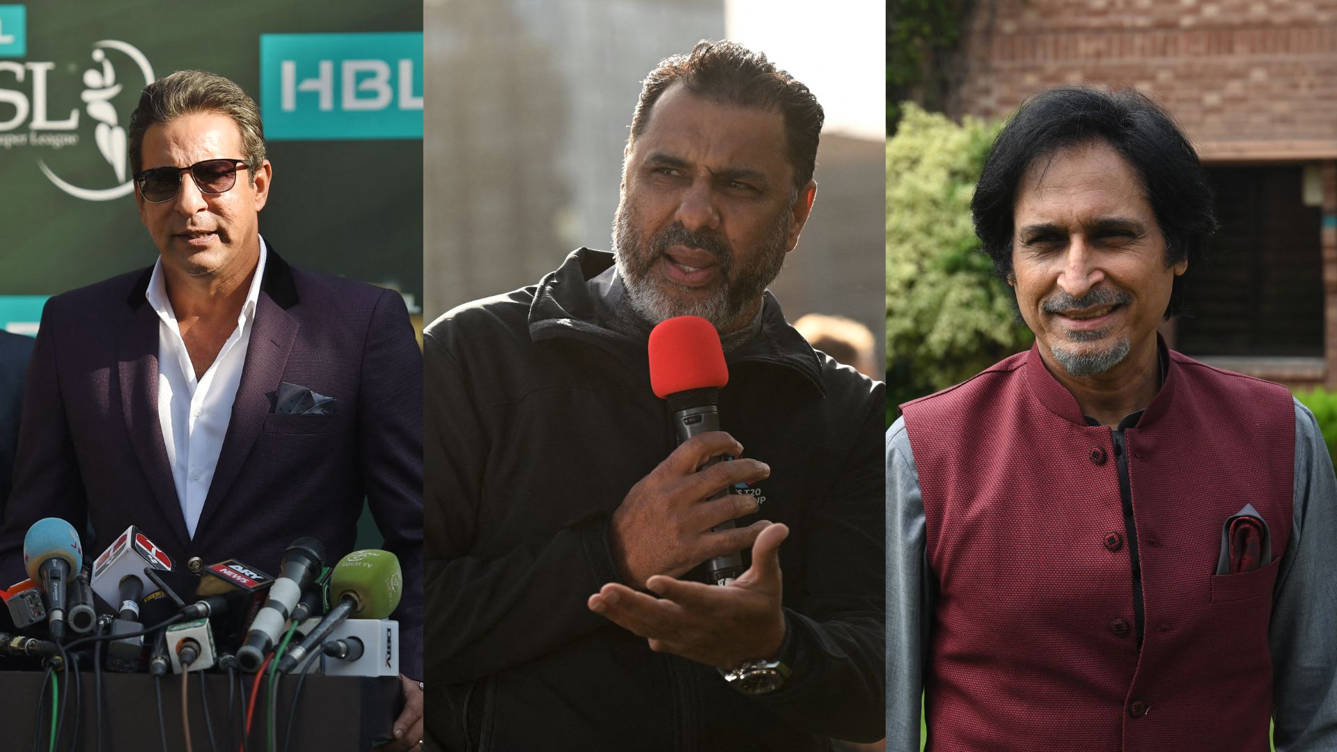 A combination of file photos of Pakistani cricket legends Wasim Akram, Waqar Younis and Ramiz Raja. (Photo courtesy: AFP)
