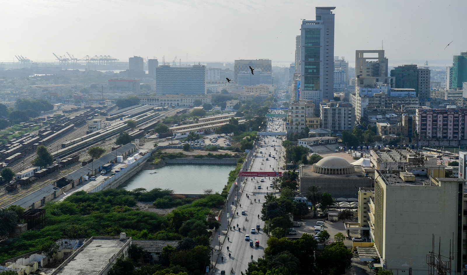 An aerial view of the commercial district of Pakistan's port city of Karachi on January 27, 2023. (AFP)