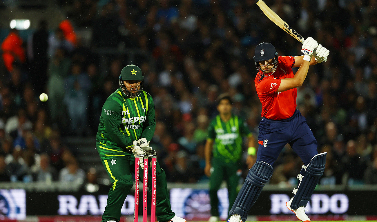 England’s Will Jacks in action during fourth T20 Internation between Pakistan and England at the Oval in London on May 30, 2024. (Reuters)