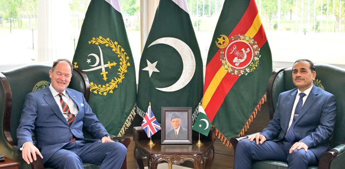 In this handout photo, taken and released by Pakistan’s Inter-Service Public Relations on May 1, 2024, Chief of Army Staff of Pakistan Asim Munir (right) meets United Kingdom’s Chief of the General Staff General Patrick Sanders at the Generals Headquarters in Rawalpindi. (Photo courtesy: ISPR)