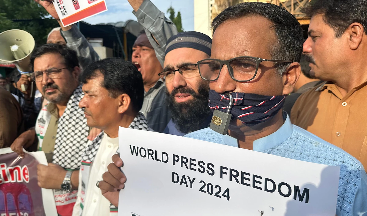 Pakistani journalists hold a protest demonstration in solidarity with Palestinian counterparts in Karachi, Pakistan on May 3, 2024. (AN photo)