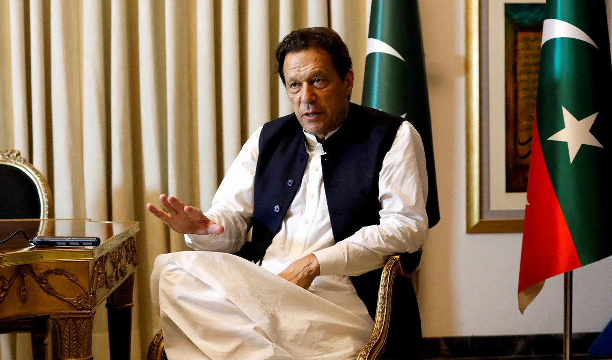 Former Pakistani Prime Minister Imran Khan speaks with Reuters during an interview, in Lahore, Pakistan on March 17, 2023. (REUTERS)