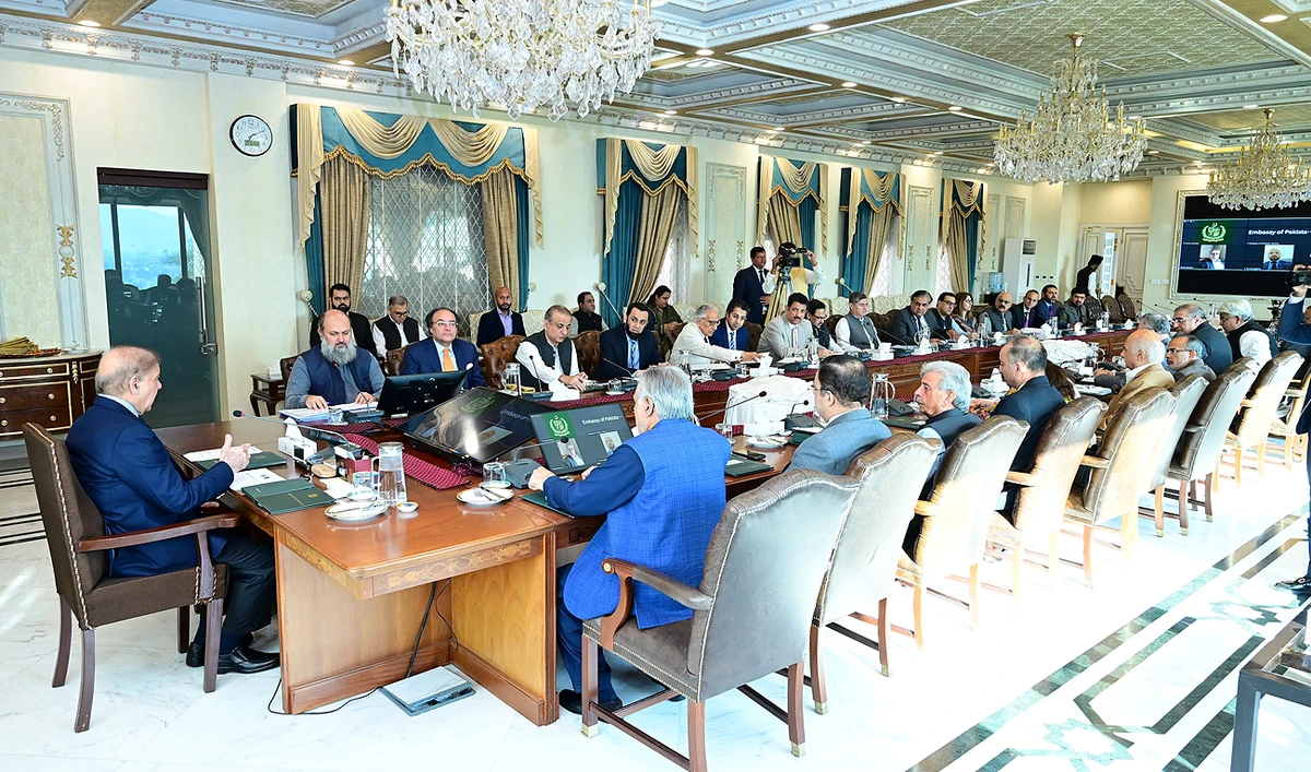 Prime Minister Shehbaz Sharif chairs a review meeting at the Prime Minister House in Islamabad on May 31, 2024, on preparation of his upcoming visit to China. (Photo courtesy: PMO)