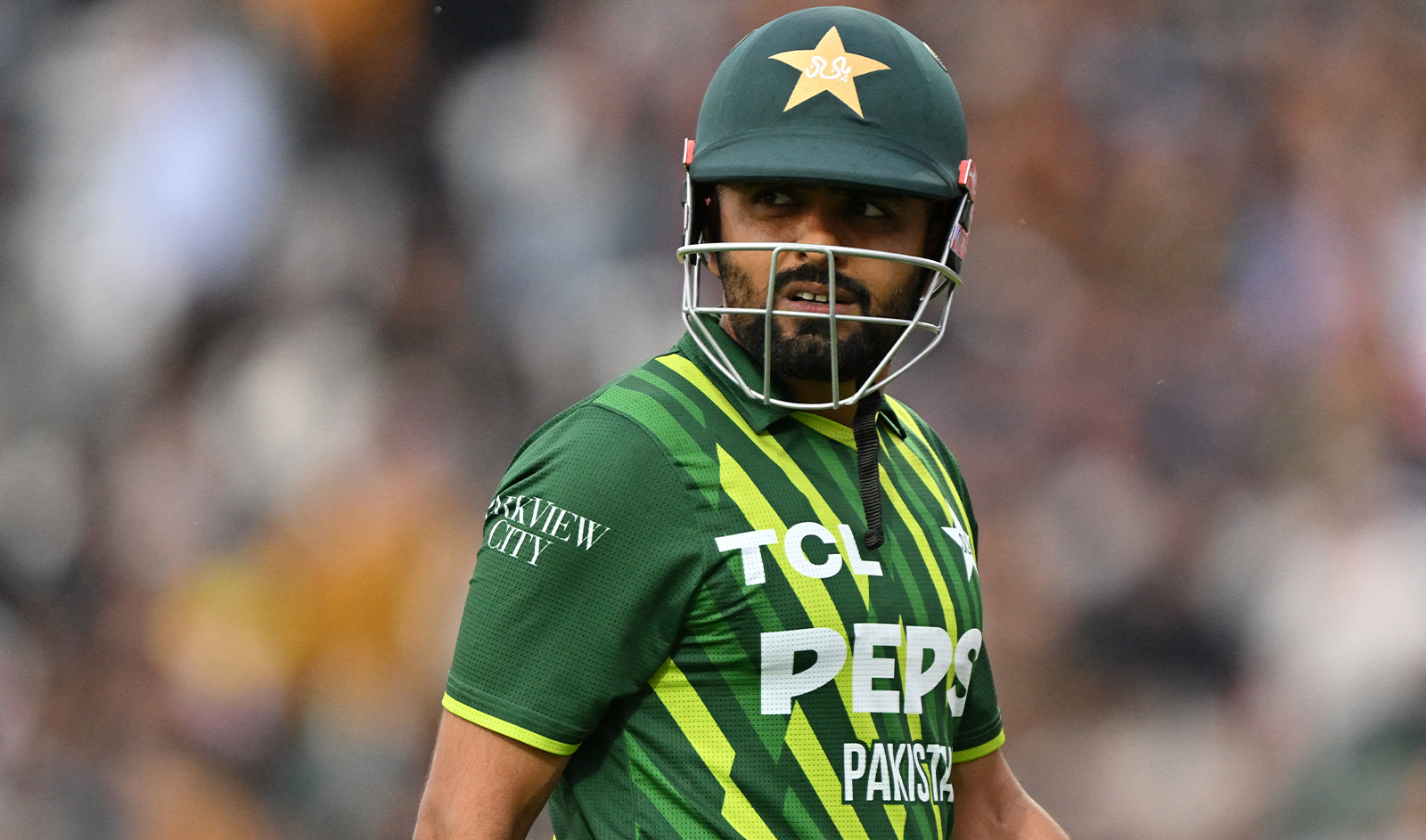 Pakistan's Babar Azam walks back to the pavilion having lost his wicket for 36 runs during the fourth T20 international cricket match between England and Pakistan at The Oval, in London on May 30, 2024. (AFP/File)
