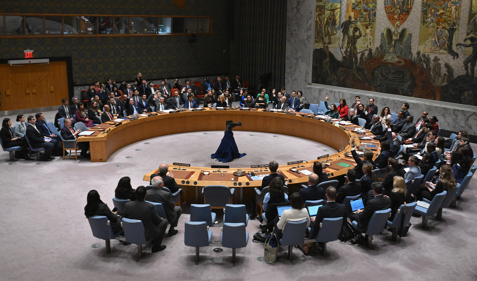 The UN Security Council votes on a resolution allowing Palestinian UN membership at United Nations headquarters in New York, on April 18, 2024. (AFP/File)