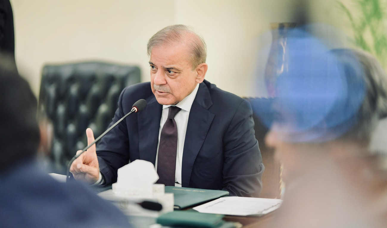 In this file photograph, taken and released by Prime Minister’s Office on April 18, 2024, Pakistan Prime Minister Shehbaz Sharif chairs a cabinet meeting in Islamabad. (Photo courtesy: PMO)