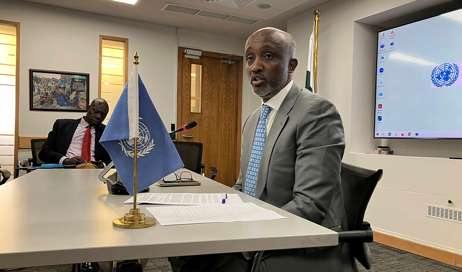 Mohamed Yahya, the newly appointed Resident Coordinator and Humanitarian Coordinator, speaks during a press conference in Islamabad, Pakistan, on June 13, 2024. (AP)