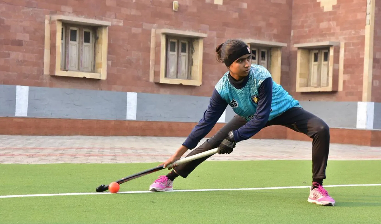 In this file photograph, taken on January 15, 2024, Pakistani hockey player Aqsa Shabbir trains at the Star Women’s Sports Academy in Jacobabad. (Photo courtesy: Handout via Reuters/File)