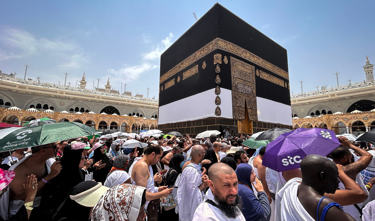 Muslim worshippers walk around the Kaaba at the Grand Mosque in Saudi Arabia’s holy city of Makkah on June 13, 2024, ahead of the annual Hajj pilgrimage. (AFP)