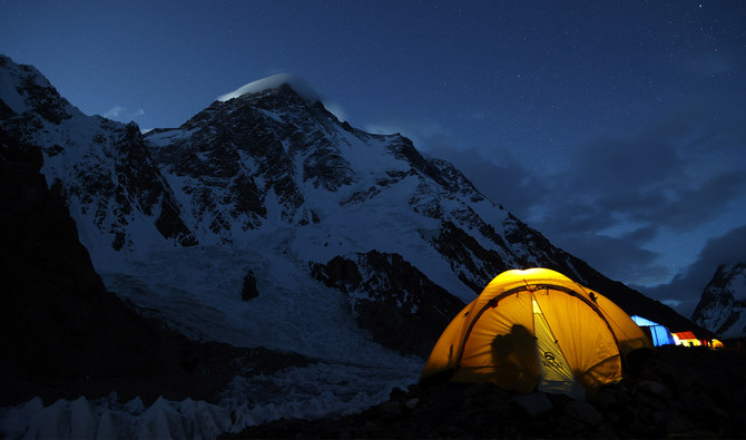 This picture taken on July 15, 2023 shows a view of K2, world’s second tallest mountain from its Base camp in the Karakoram range of Gilgit–Baltistan, Pakistan. (AFP/File)