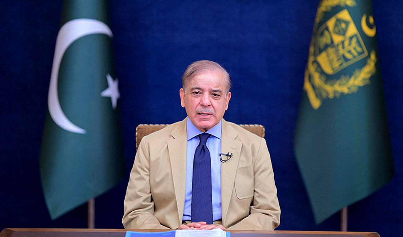 Pakistan Prime Minister Shehbaz Sharif speaks during a televised address to nation in Islamabad on June 15, 2024. (APP)