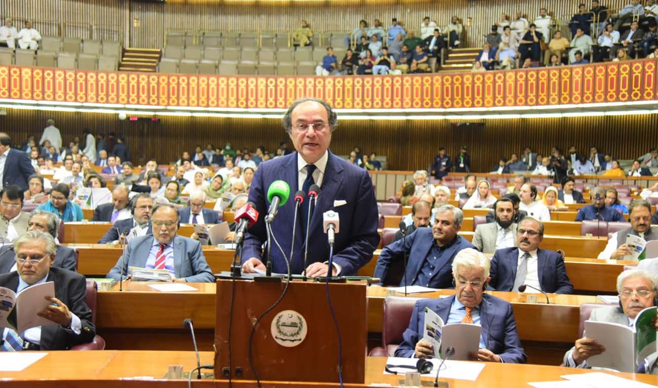 In this photo released by the Pakistan Finance Ministry Press Service, Pakistan’s Finance Minister Muhammad Aurangzeb speaks and parented, the Federal Budget before the National Assembly of Pakistan, in Islamabad on June 12, 2024. (Photo courtesy: Finance Ministry Press Service)
