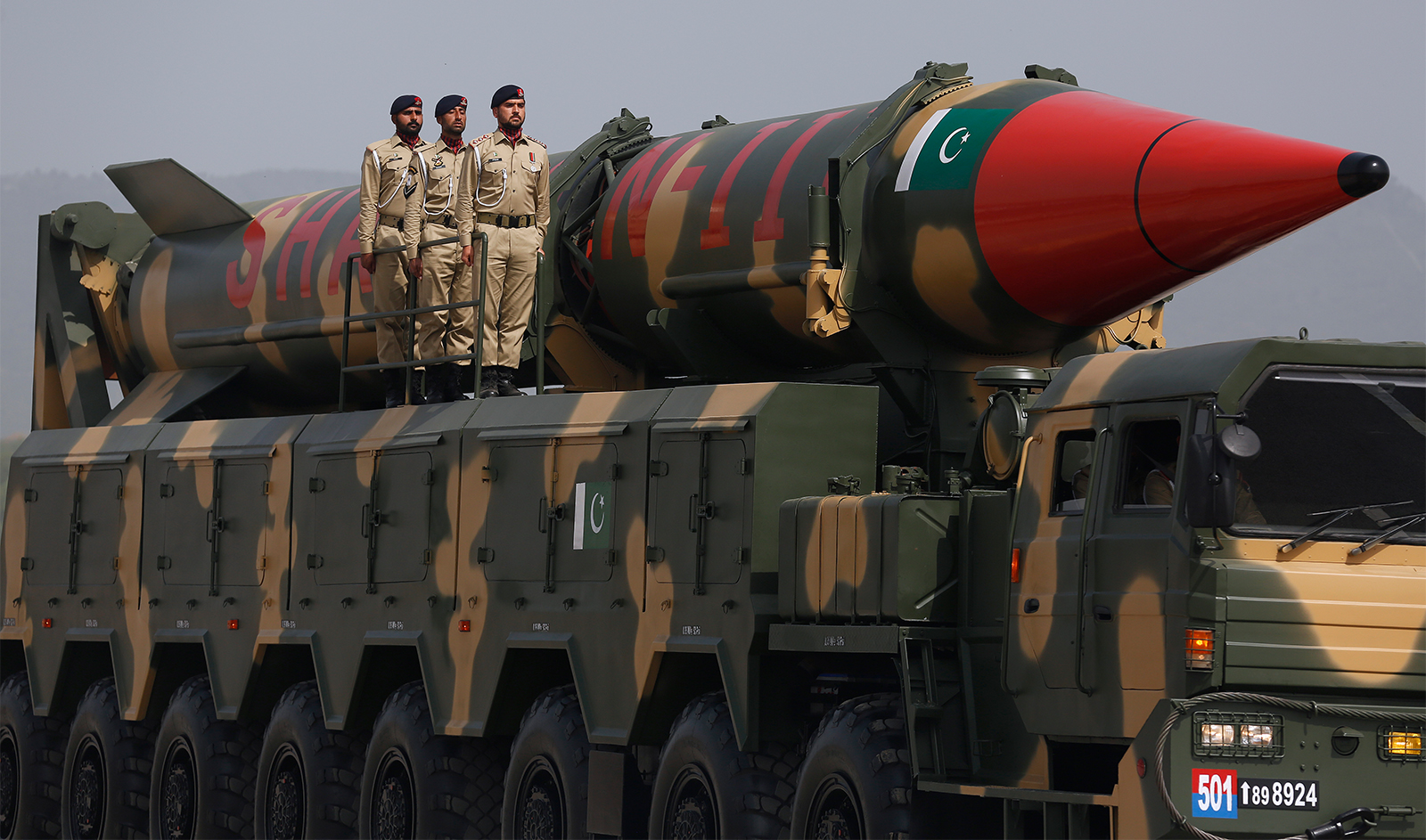 A Pakistani-made Shaheen-III missile, that is capable of carrying nuclear warheads, are displayed during a military parade to mark Pakistan National Day, in Islamabad, Pakistan, on March 23, 2022. (AP)