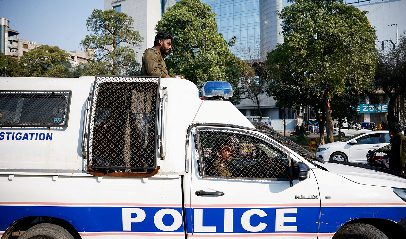 In this file photograph, taken on February 11, 2024, Pakistan police patrol in Lahore. (REUTERS)