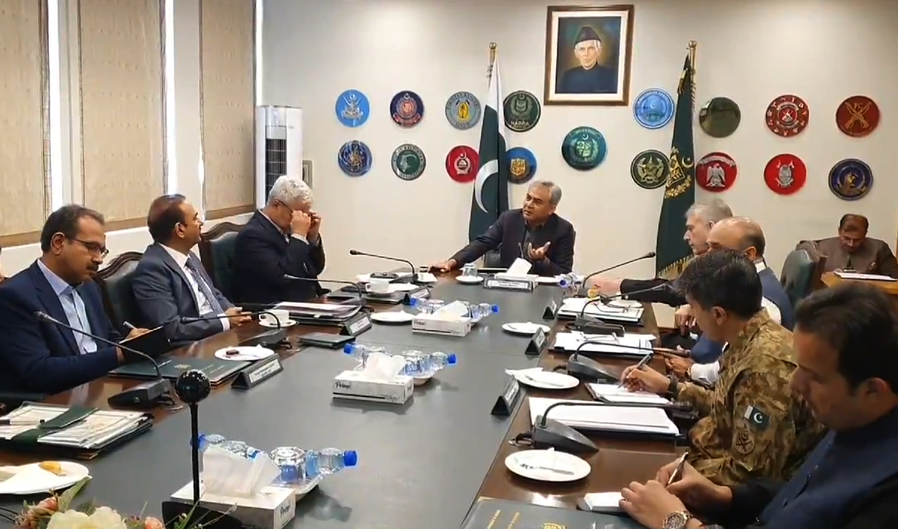In this screengrab, taken from a handout video released by Pakistan’s Interior Ministry, Pakistan Interior Minister Mohsin Naqvi chairs a review security measures meeting for foreigners in Pakistan in Islamabad on June 22, 2024, day after senior Chinese official highlighted Pakistan’s security challenges, saying they were undermining investor confidence. (Photo courtesy: MOI)