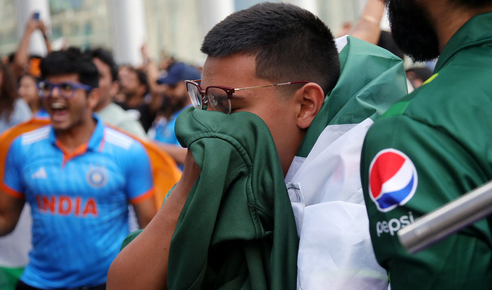 A supporter of Pakistan reacts to their loss to India at the Oculus in Lower Manhattan after watching the ICC men's Twenty20 World Cup 2024 group A cricket match between India and Pakistan, in New York City on June 9, 2024. (AFP/File)