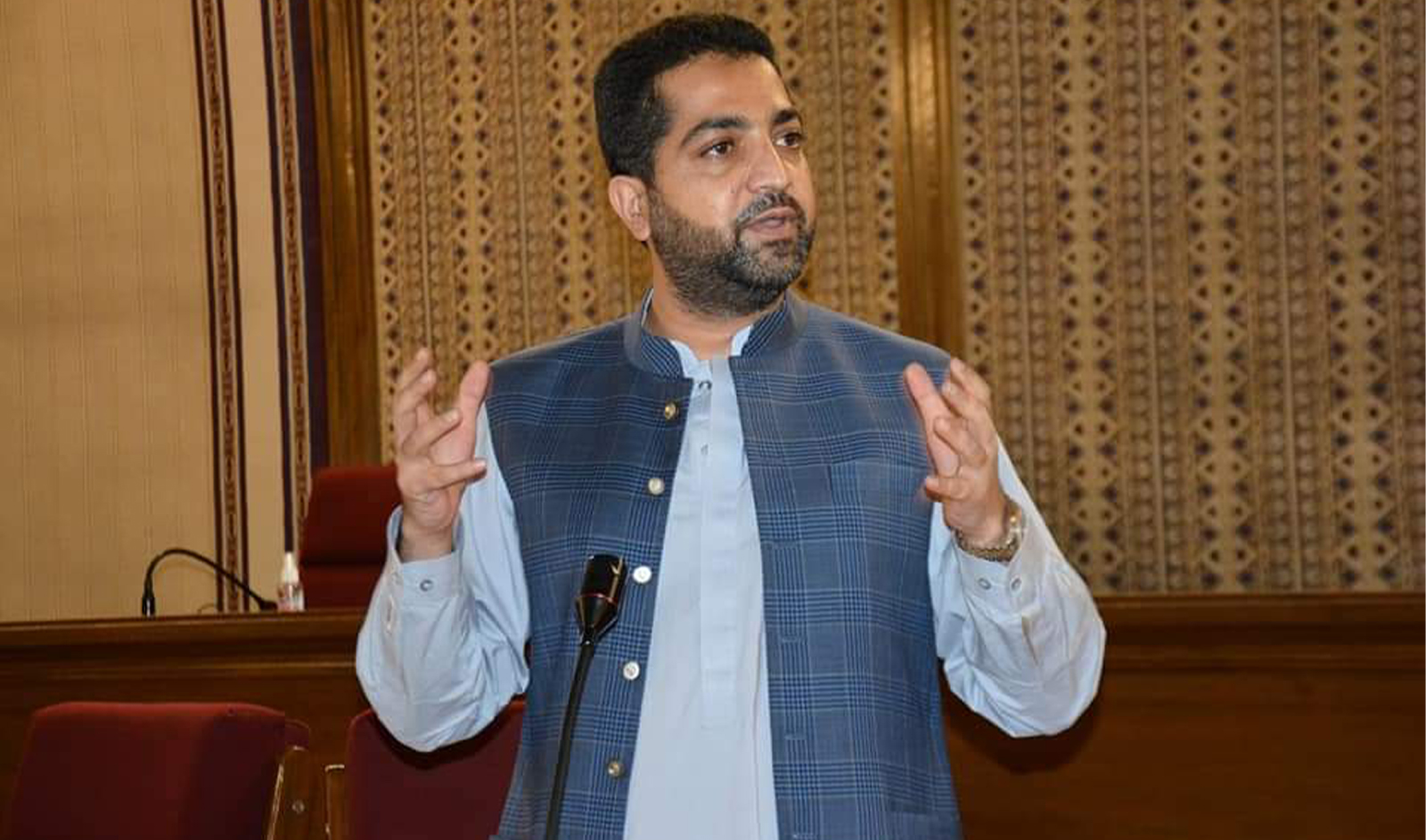 Balochistan’s Home Minister Mir Ziaullah Langau is addressing an event in Quetta, Balochistan on June 11, 2021. (Radio Pakistan/File)