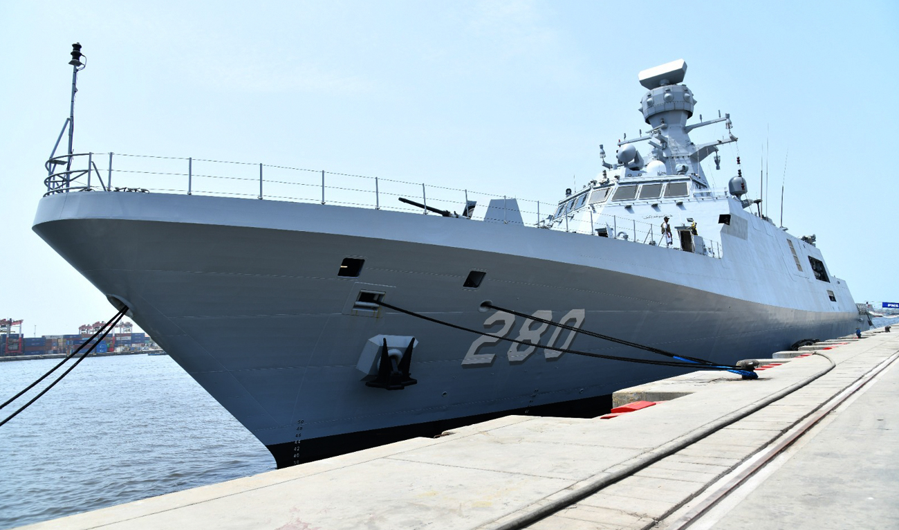 This handout photograph, taken and released by Pakistan Navy, shows Pakistan Navy’s warship Babur sit in the dock at the Karachi Naval Dockyard in Karachi on June 26, 2024. (Photo courtesy: Pakistan Navy)