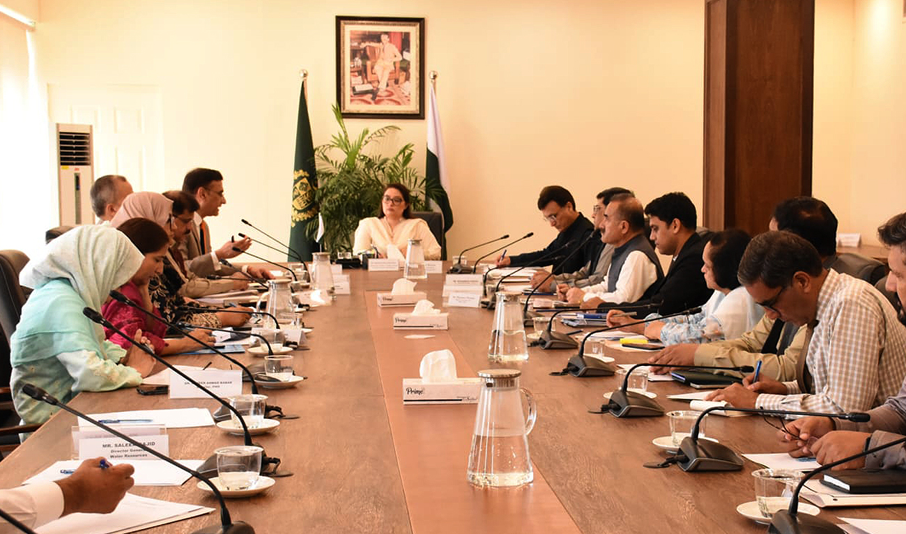 Coordinator to the Prime Minister on Climate Change and Environmental Coordination, Romina Khurshid Alam, chairs a meeting at the Ministry of Climate Change in Islamabad on June 28, 2024. (APP)