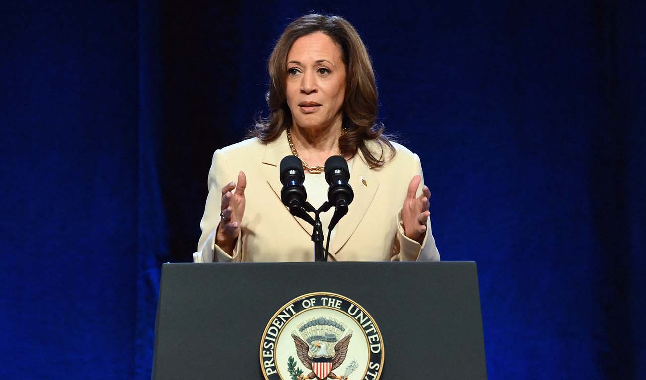US Vice President Kamala Harris speaks at the Constitutional Convention of the UNITE HERE hospitality union in New York on June 21, 2024. (AFP/File)