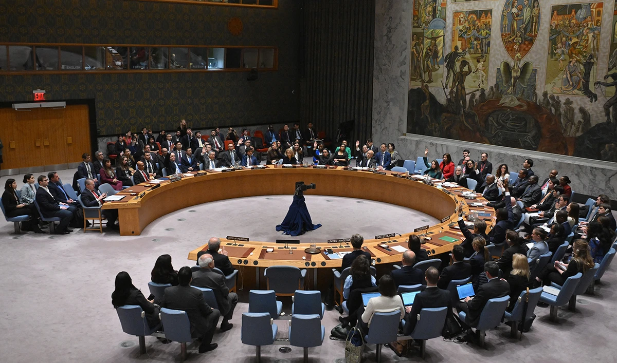 The UN Security Council votes on a resolution allowing Palestinian UN membership at United Nations headquarters in New York, on April 18, 2024, during a United Nations Security Council meeting on the situation in the Middle East, including the Palestinian question. (AFP/File)