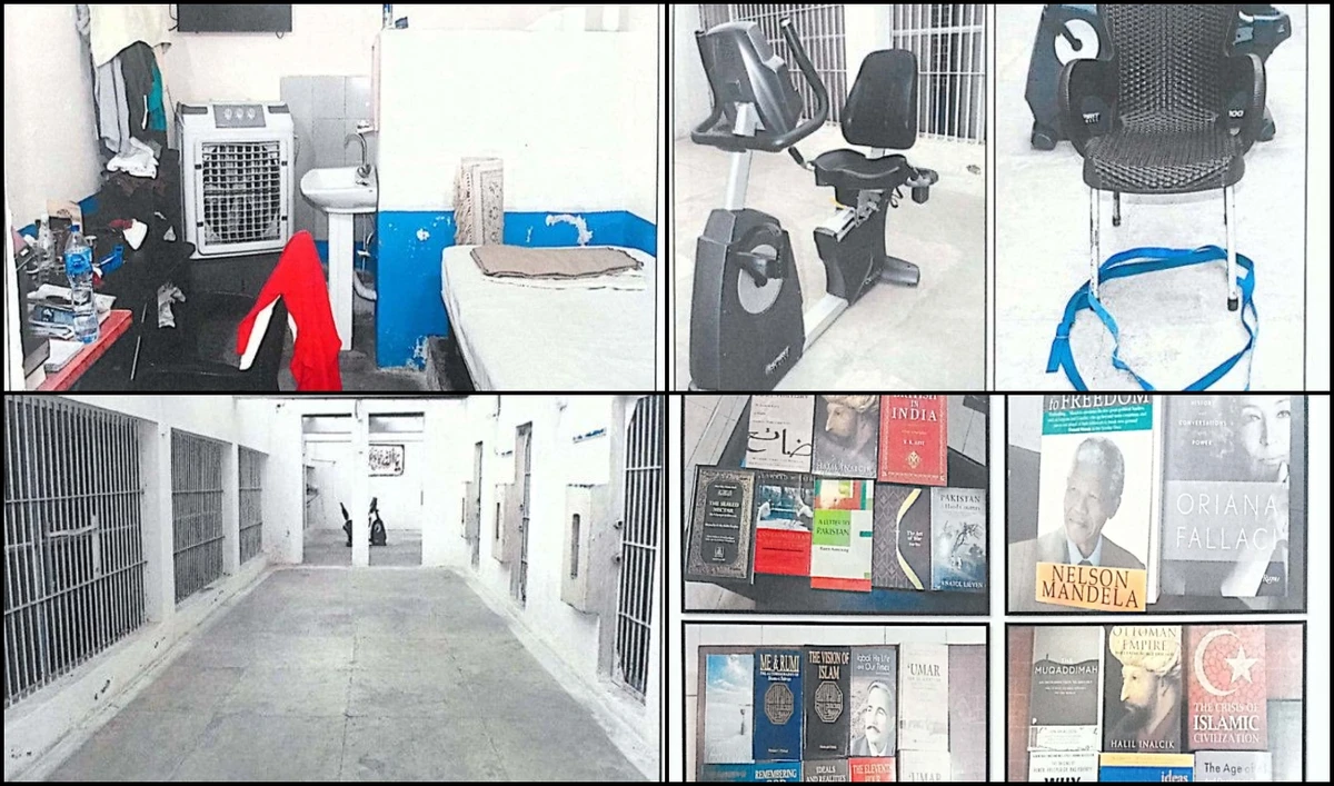 The collage of images created on June 6, 2024, shows pictures of former prime minister Imran Khan's jail in Rawalpindi prison submitted by the Pakistan government to the Supreme Court of Pakistan. (Government of Pakistan)
