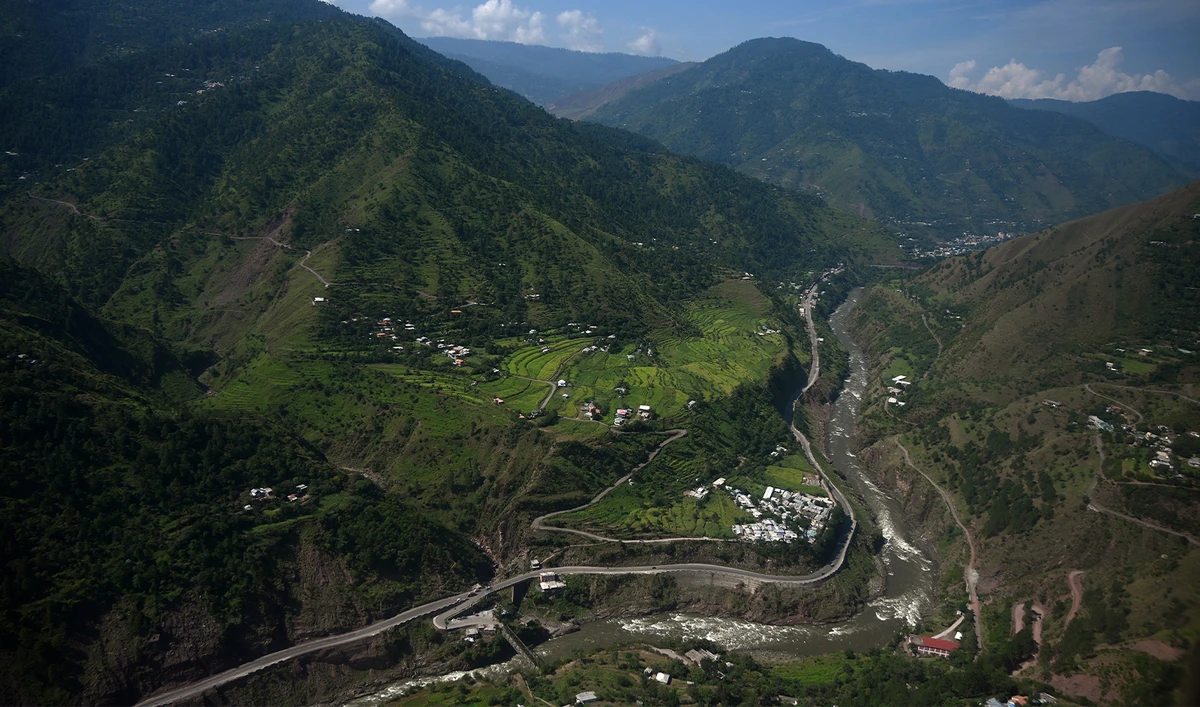 A general aerial view of the Neelum Jhelum river near Muzaffarabad in Pakistan-administered Kashmir on August 29, 2019. (AFP/File)