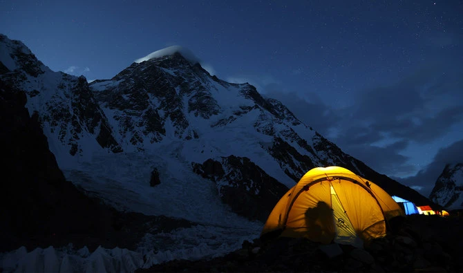 This picture taken on July 15, 2023 shows a view of K2, world’s second tallest mountain from its Base camp in the Karakoram range of Gilgit–Baltistan, Pakistan. (AFP/File)