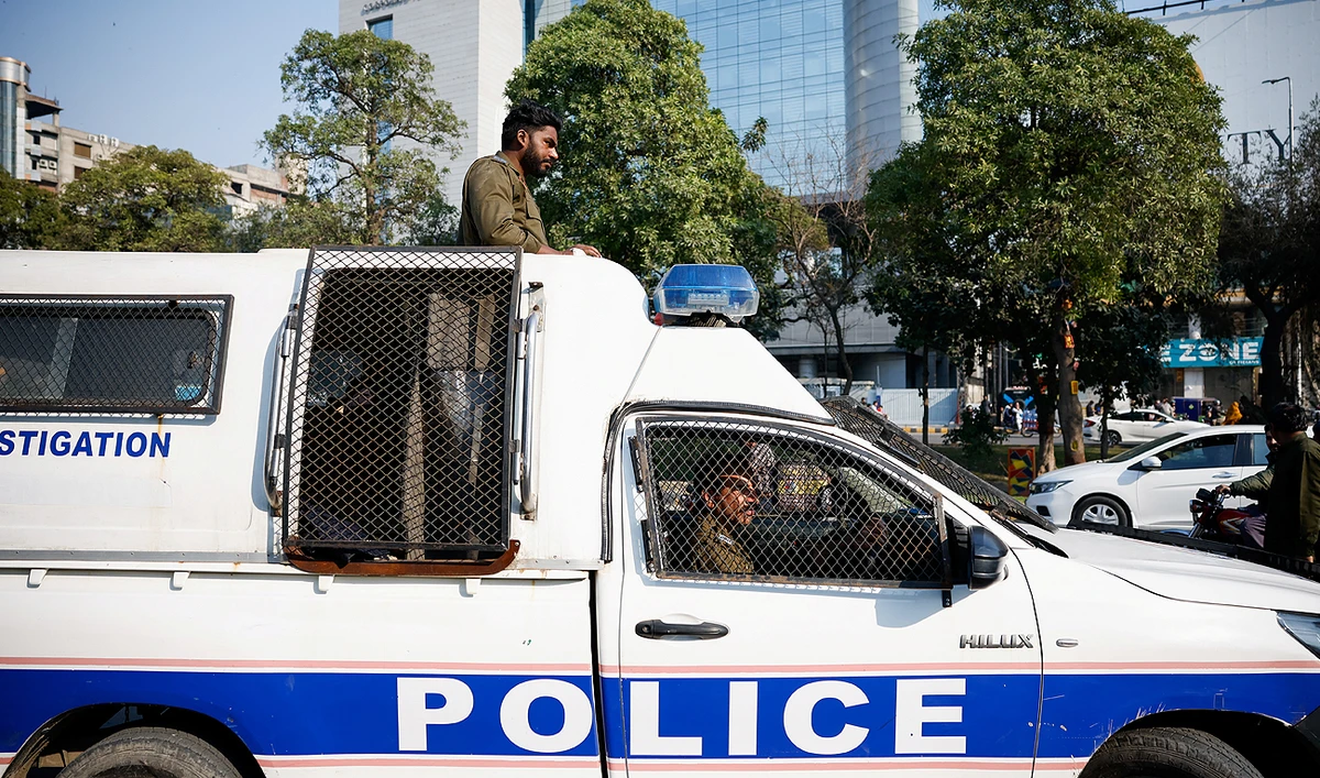 In this file photograph, taken on February 11, 2024, Pakistan police patrol in Lahore. (REUTERS)