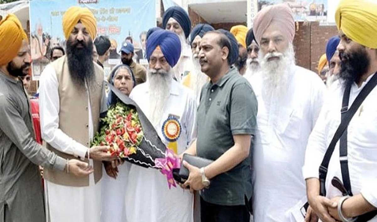 Sikh pilgrims from India arrive at the Gurdwara Panja Sahib shrine in the Pakistani city of Hassan Abdal to attend events marking the 185th death anniversary of Ranjit Singh on June 23, 2024. (Photo courtesy: Radio Pakistan)