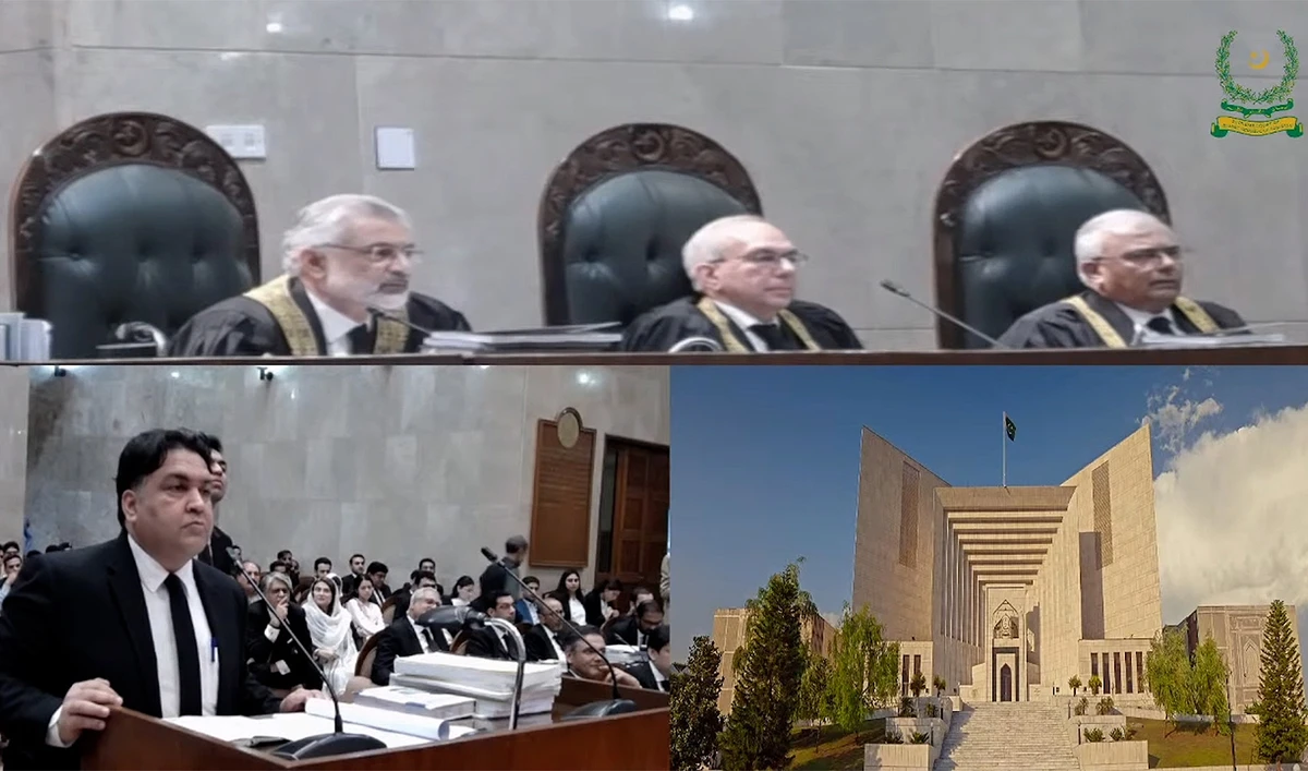 Pakistan’s top court is hearing a significant political case involving petitions that challenge the denial of reserved seats in parliament to the Sunni Ittehad Council (SIC), a party backed by the country’s jailed former prime minister Imran Khan in Islamabad, Pakistan on June 24, 2024. (Supreme Court of Pakistan)