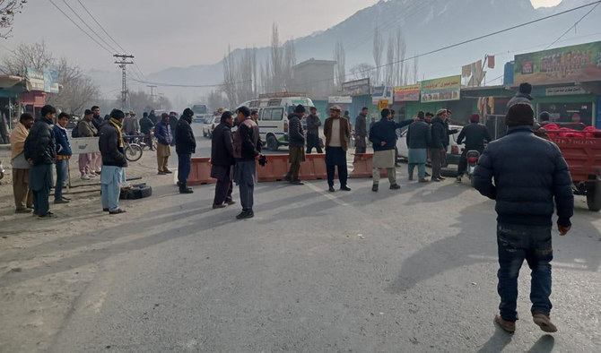 Transporters have blocked the road in Skardu after a passenger bus was targeted by unidentified militants in the Diamer district of Gilgit-Baltistan, Pakistan on December 3, 2023. (Photo courtesy: GB Tourist Police/File)