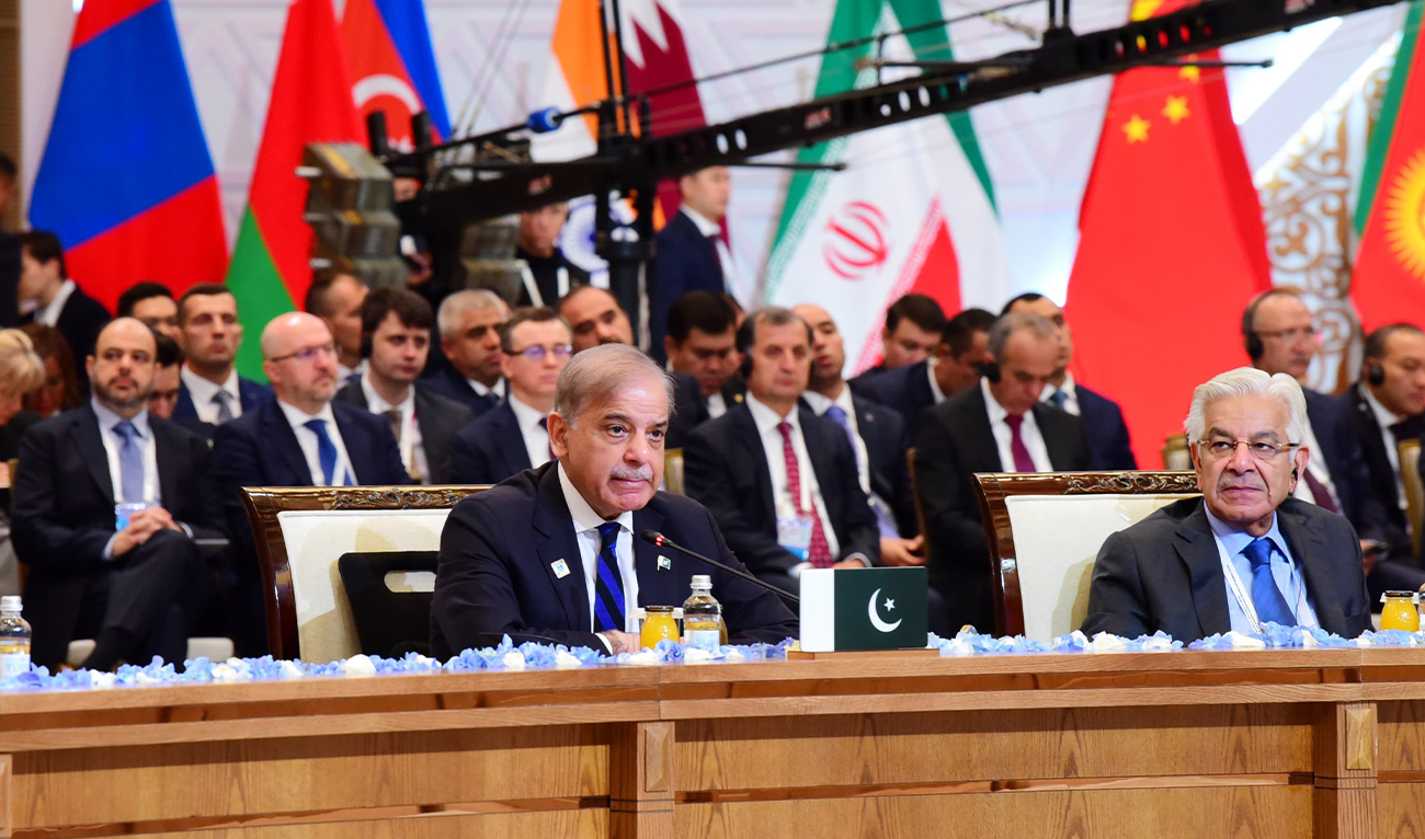 Pakistan Prime Minister Shehbaz Sharif (left) is addressing Shanghai Cooperation Organization summit in Astana, Kazakhstan on July 4, 2024. (PMO)