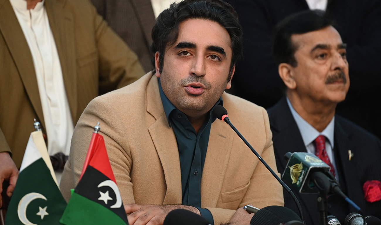 Pakistan Peoples Party (PPP) chairman Bilawal Bhutto Zardari speaks during a press conference in Islamabad on February 13, 2024. (AFP/File)