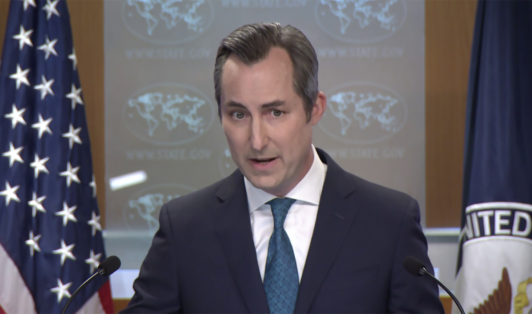US State Department Spokesperson Matthew Miller is adressing a press briefing in Washington, US on July 8, 2024. (US Department of State)