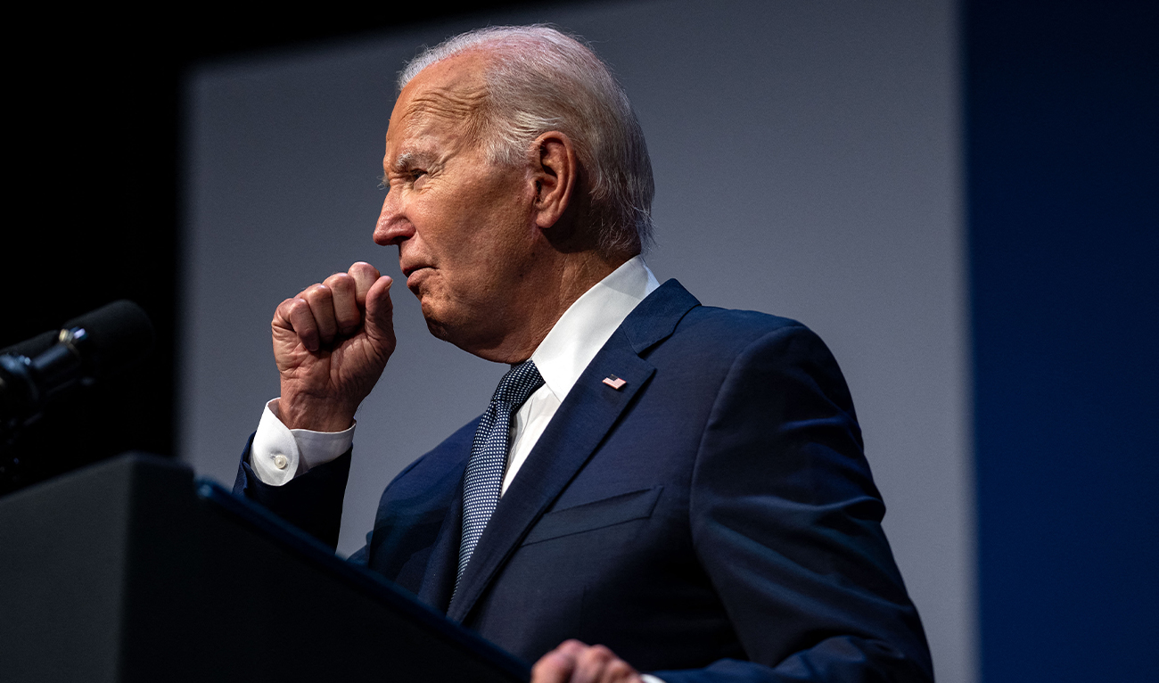 This photo taken on July 16, 2024 shows US President Joe Biden clearing his throat as he speaks on economics during the Vote To Live Properity Summit at the College of Southern Nevada in Las Vegas, Nevada. (AFP/File)