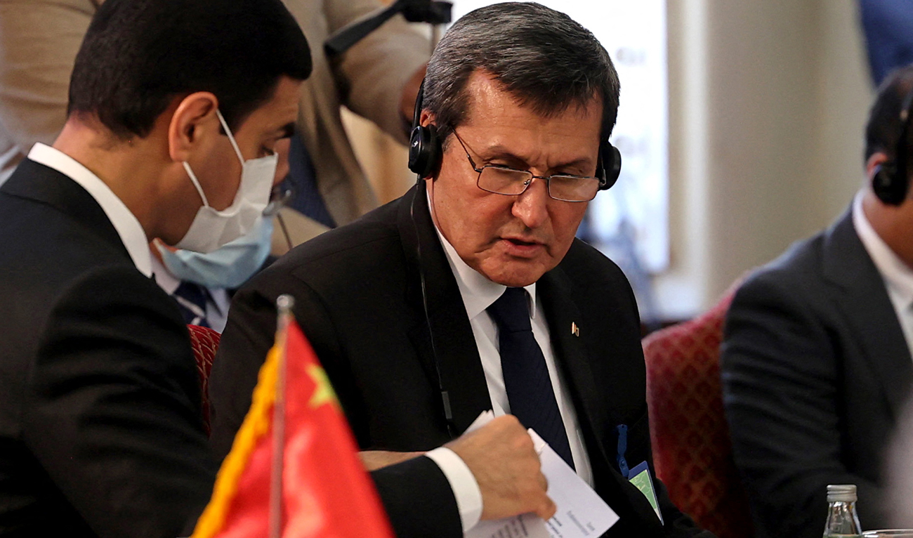 Turkmenistan Foreign Minister Rasit Meredow (C) attends the multilateral conference on Afghanistan, in the Iranian capital Tehran on October 27, 2021. (AFP/File)