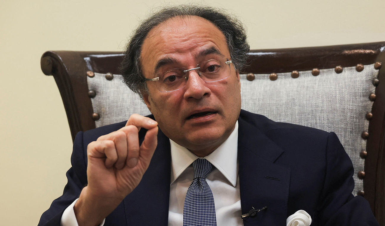 Pakistan Finance Minister Muhammad Aurangzeb speaks during an interview with Reuters at his office in Islamabad, Pakistan July 19, 2024. (REUTERS)