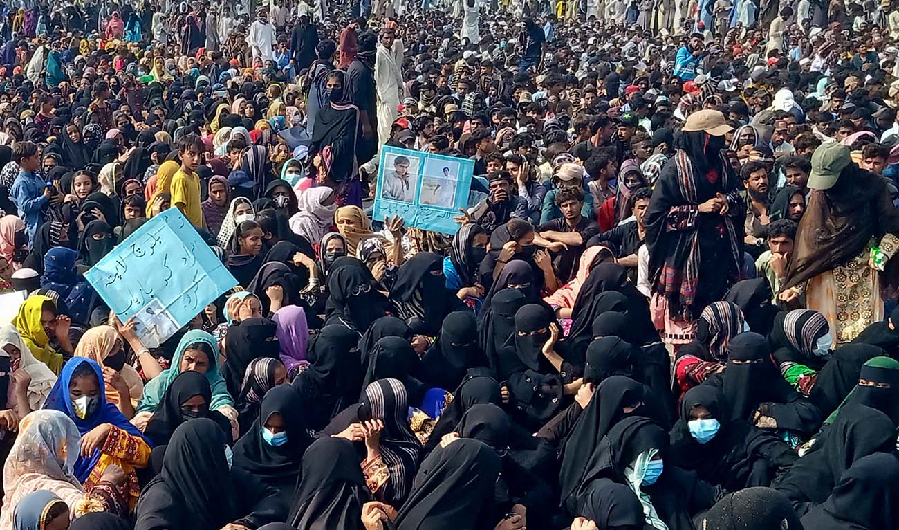 People from the Baloch community take part in a demonstration demanding greater rights in Gwadar of Pakistan's Balochistan province on July 28, 2024. (AFP)