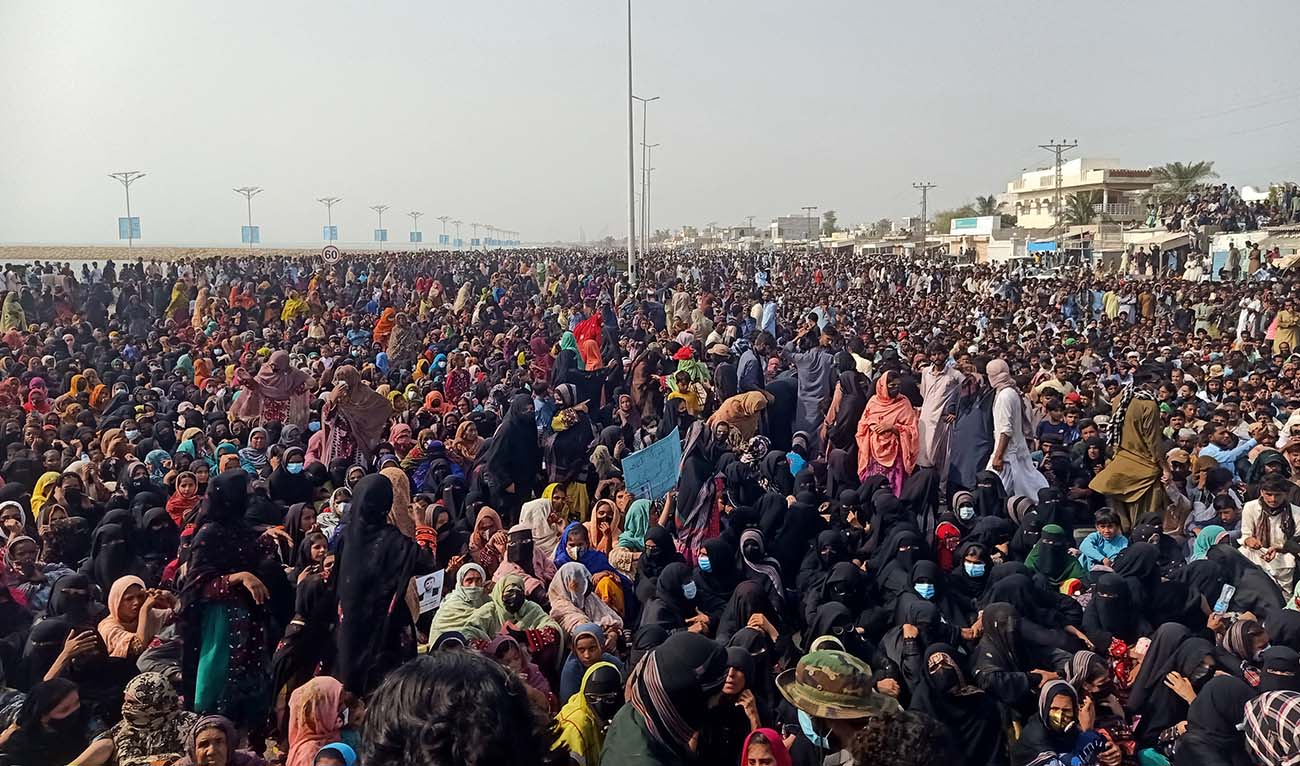 People from the Baloch community take part in a demonstration demanding greater rights in Gwadar of Pakistan's Balochistan province on July 28, 2024. (AFP)