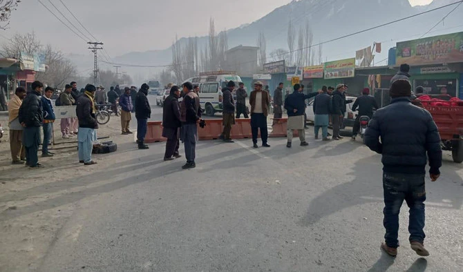 Transporters have blocked the road in Skardu after a passenger bus was targeted by unidentified militants in the Diamer district of Gilgit-Baltistan, Pakistan on December 3, 2023. (Photo courtesy: GB Tourist Police/File)