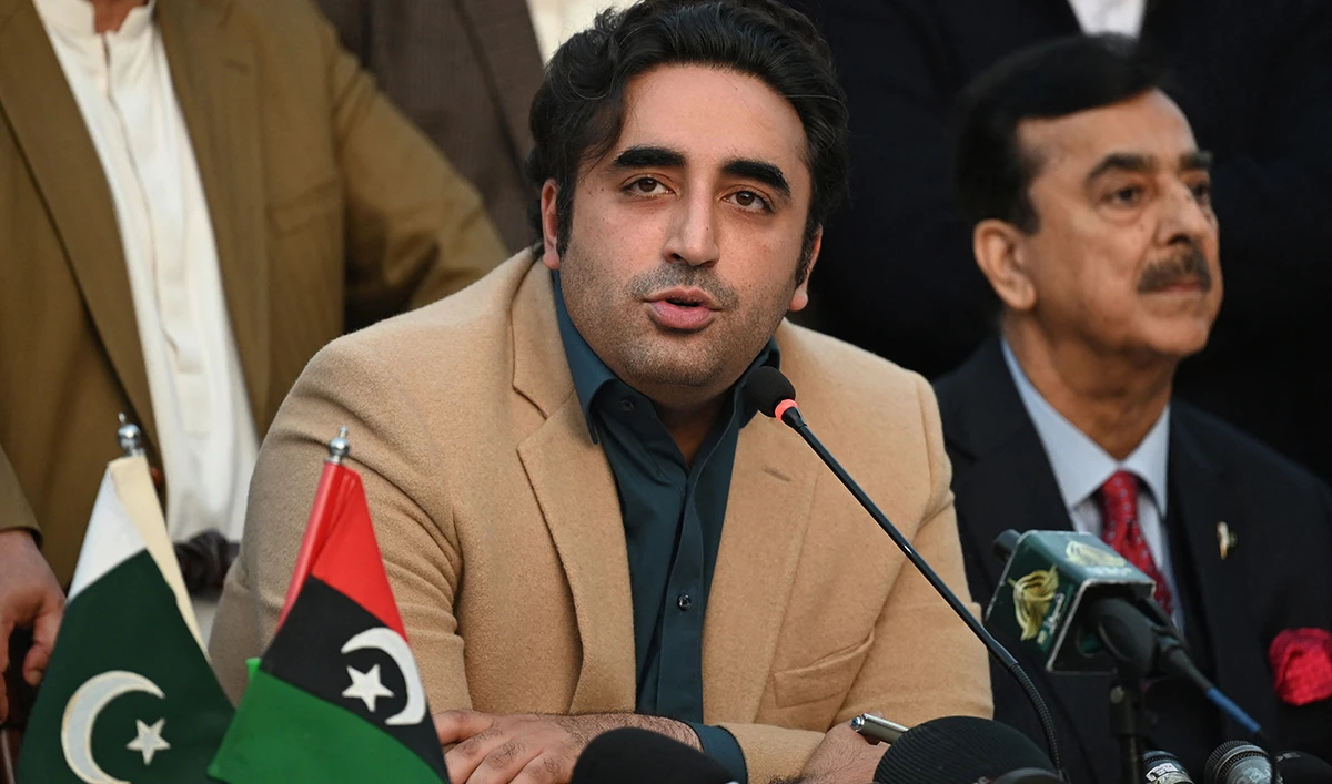 Pakistan Peoples Party (PPP) chairman Bilawal Bhutto Zardari speaks during a press conference in Islamabad on February 13, 2024. (AFP/File)